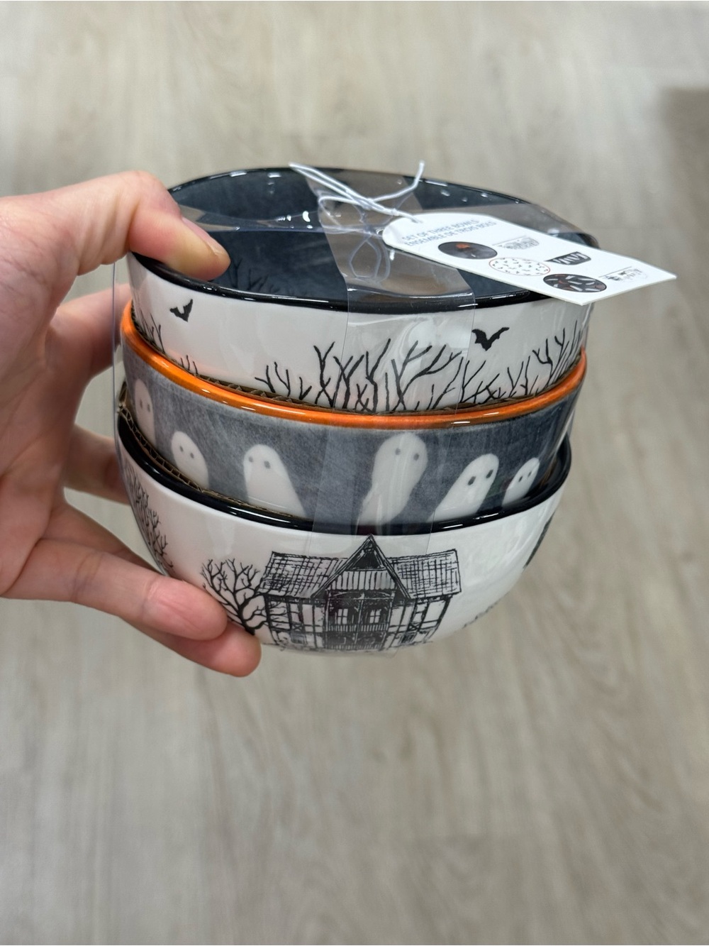 Primark Halloween Ceramic Bowls in Black & White with Orange Trim(6 bowls total) - Picture 4 of 8